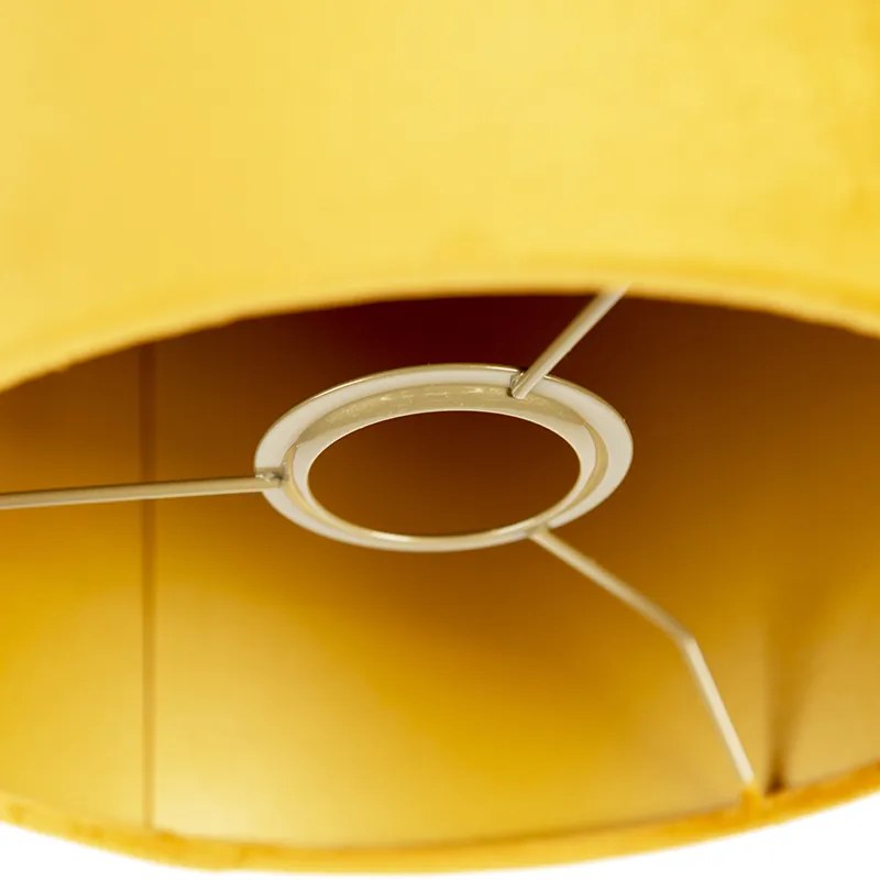 Abajur de veludo amarelo 20/20/20 com interior dourado