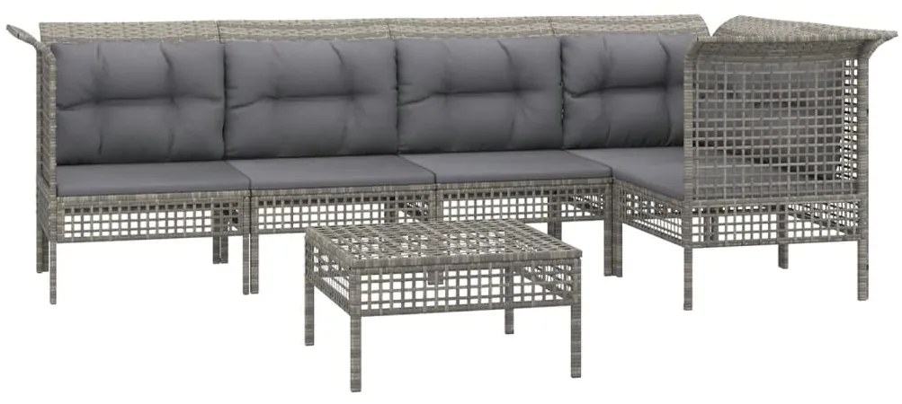6 pcs conjunto lounge de jardim c/ almofadões vime PE cinzento