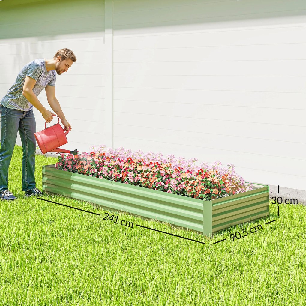 Floreira de Jardim Retangular, 241 x 905 x 30 cm, Chapa de Aço Ondulada, Verde-Claro