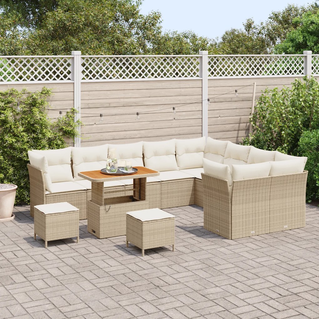 Conjunto de Sofás de Jardim vidaXL de 12 Peças com Almofadas Beje Ratt