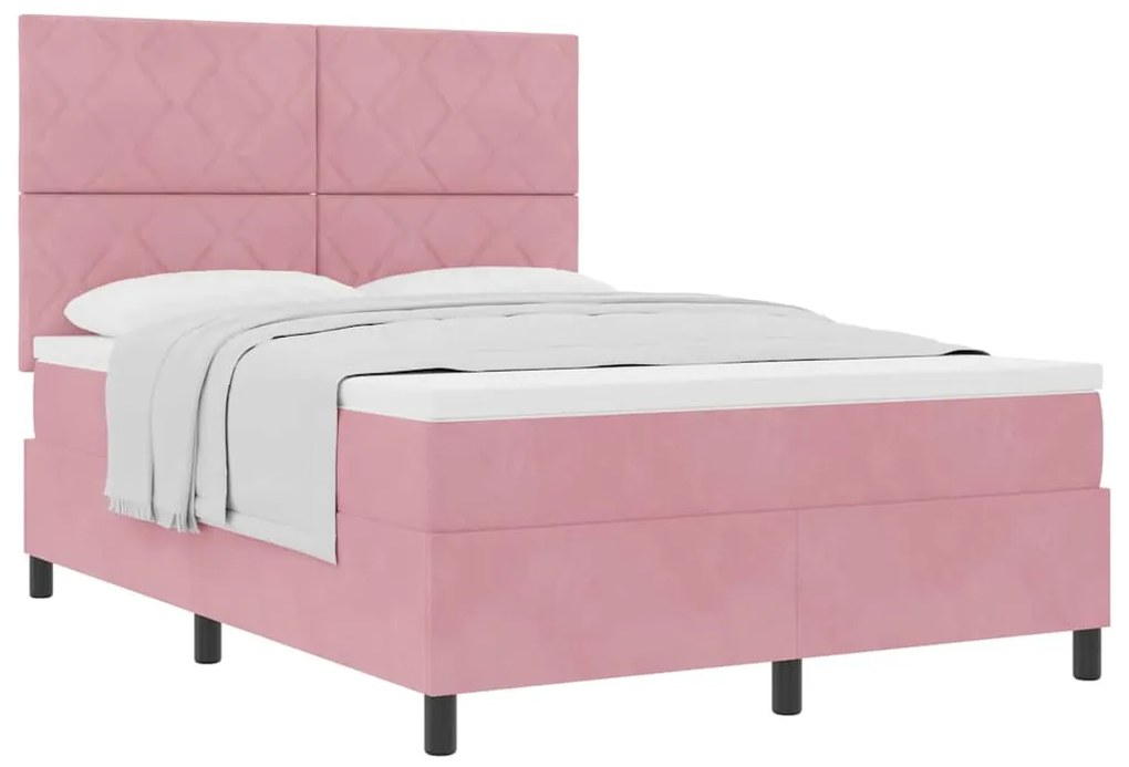 Cama Box Spring com Colchão Rosa 140x190 cm em Veludo