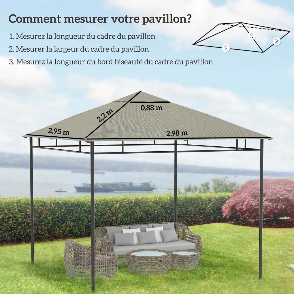 Toldo de substituição 3 x 3 m para tenda (NÃO INCLUIDA) ou cobertura de jardim em poliéster, 180 g/m², , cinzenta