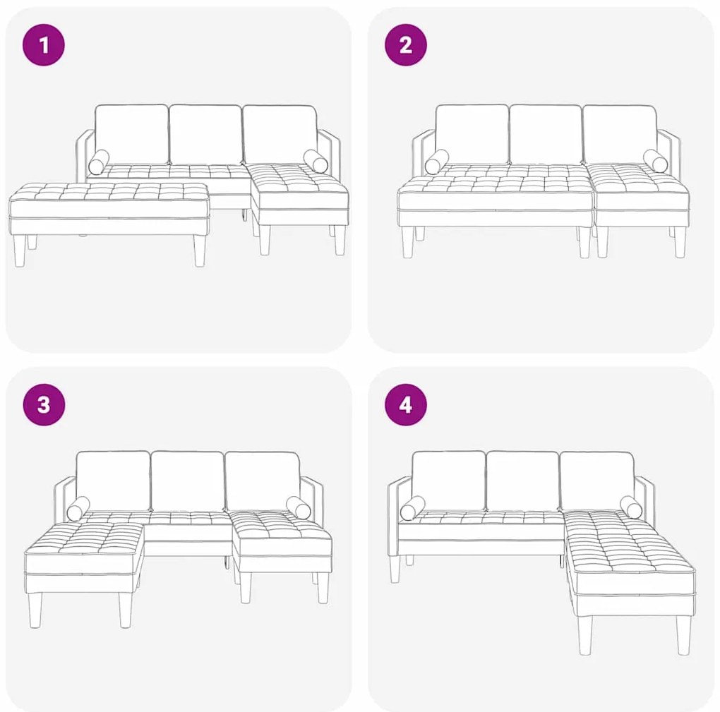 Sofá de Jardim vidaXL com Banco e Almofadas L-Shaped Veludo Cinzento C