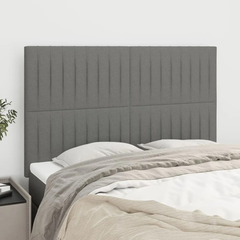 vidaXL Cabeceira de cama 4 pcs tecido 72x5x78/88 cm cinzento-escuro