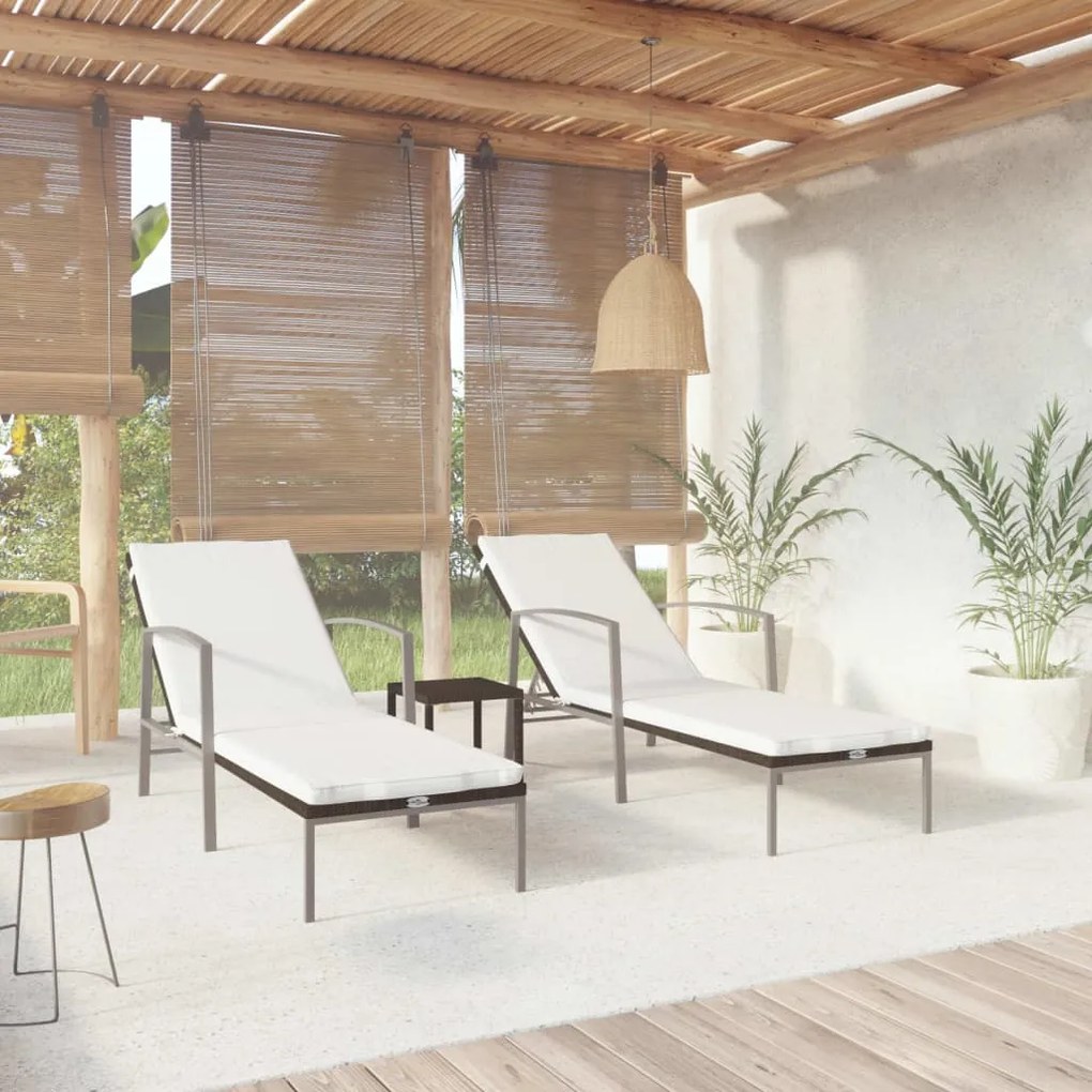 Espreguiçadeiras com mesa 2 pcs vime PE castanho