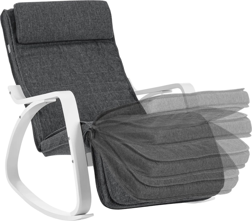 Cadeira de baloiço com apoio para os pés regulável em 5 direcções Cinzento escuro + branco