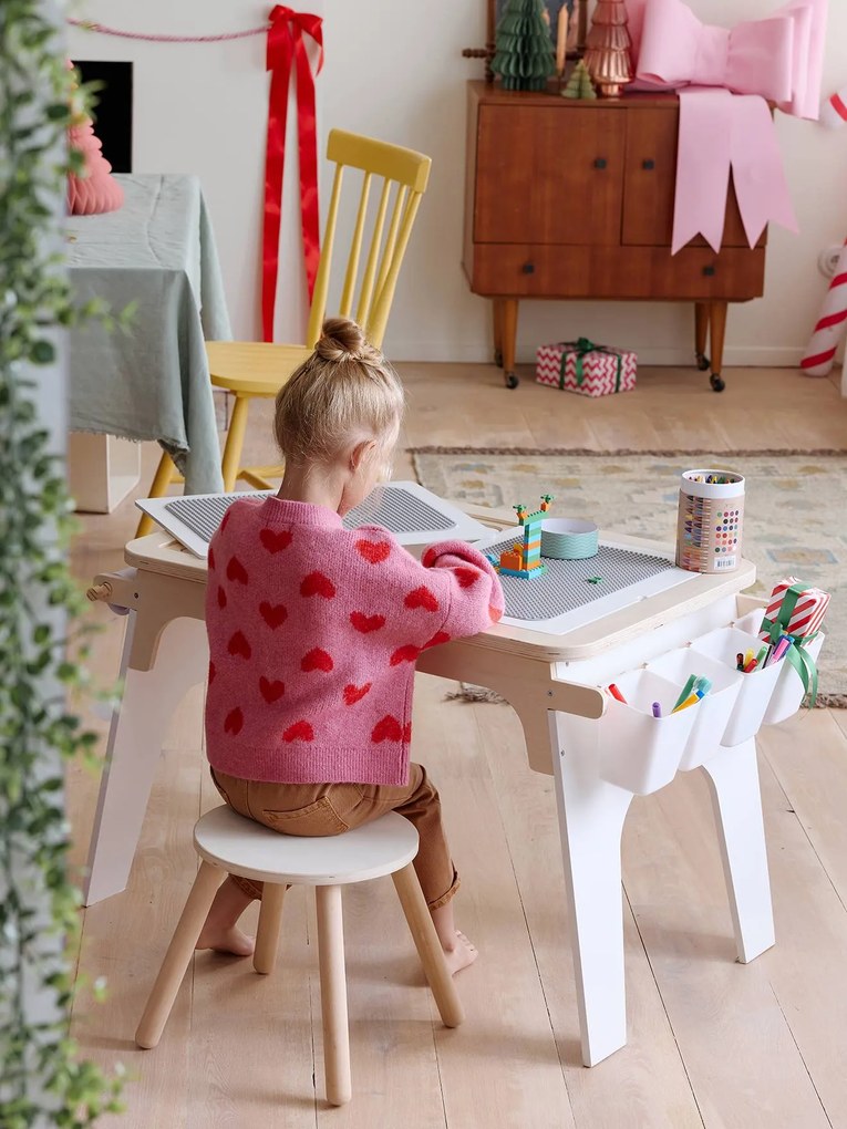 Mesa de desenho e blocos de construção em madeira FSC®.  branco