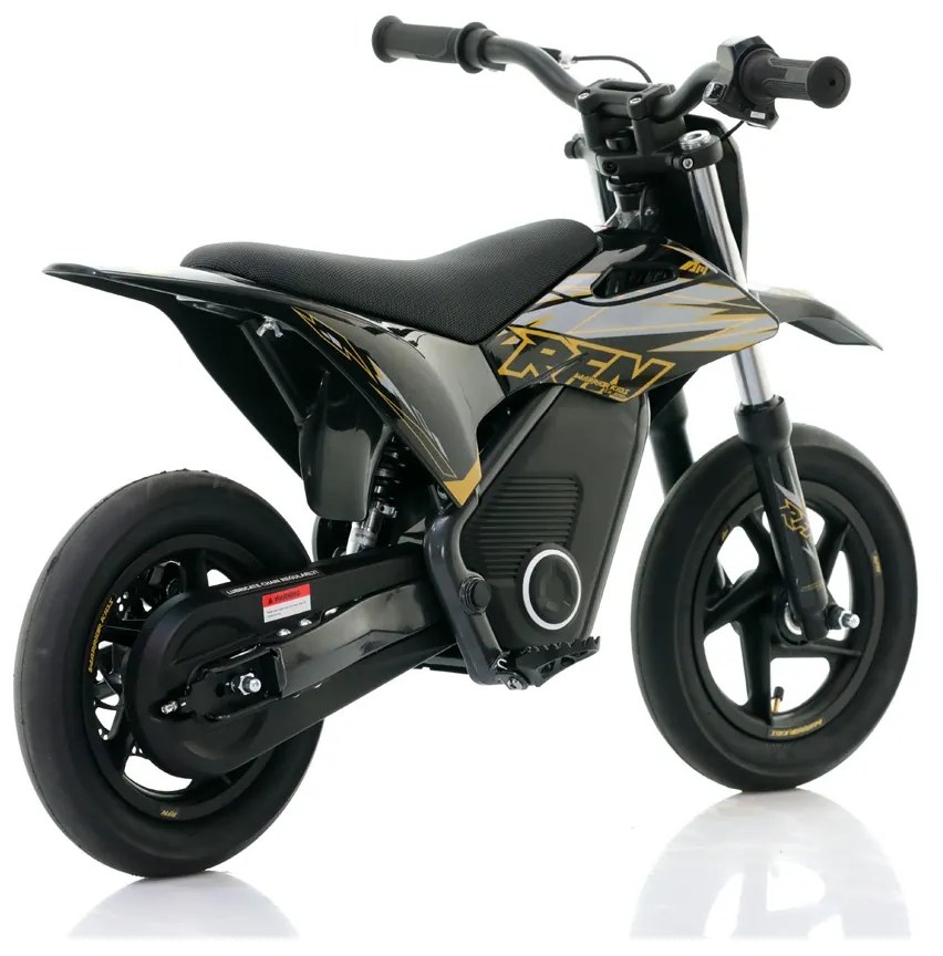 Mini moto elétrica para crianças Minicross electrica RFN Warrior SX-E250 Supermotard 250W 12/12" Até 25Km/hora cm limitador Preto/Dourado