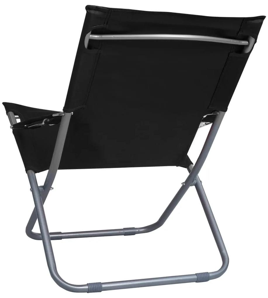 Cadeiras de praia dobráveis 2 pcs tecido preto
