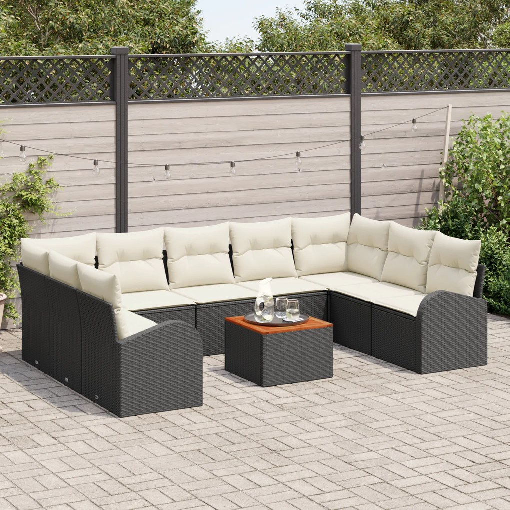 Conjunto de Sofás de Jardim vidaXL de 10 Peças com Almofadas Preto Vim