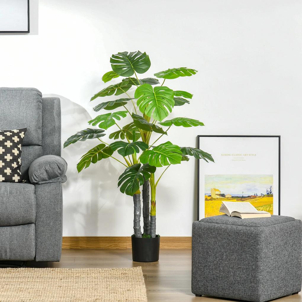 Planta Artificial Costela de Adão no Vaso 120cm de Altura Planta Artificial Tropical Decorativa com 20 Folhas para Casa Sala de Estar Dormitório Verde