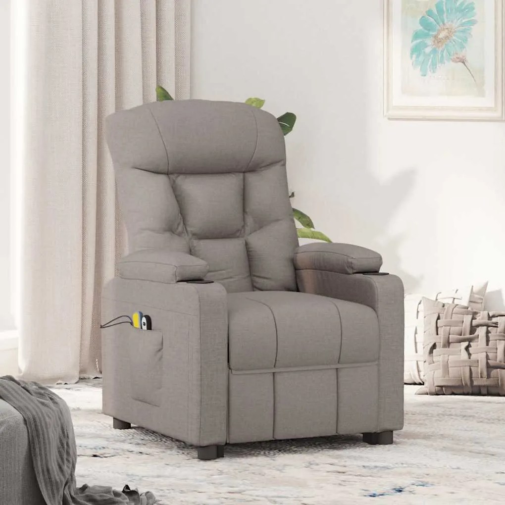 vidaXL Poltrona de massagens tecido cinzento-acastanhado