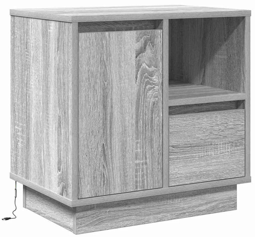 Criado-mudo com LED Cinza Sonoma 50x34,5x50 cm