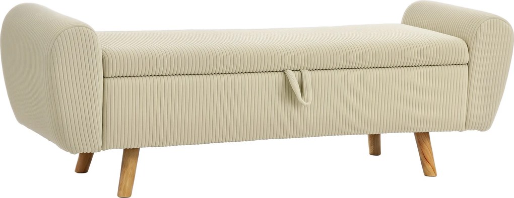 HOMCOM Banco de Arrumação 150 cm Estofado em Veludo Banco de Fundo de Cama com Braços Arredondados e Pés de Madeira Bege | Aosom Portugal
