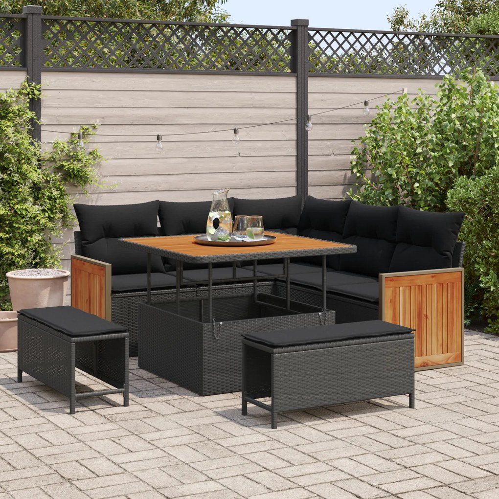 Conjunto de Sofá de Jardim de 8 Peças com Almofadas em Rattan Poliéste