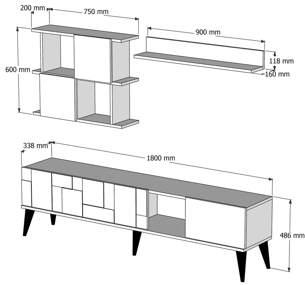 Móvel TV Madrid – Nogueira Preto – 180 cm x 48,6 cm x 33,8 cm