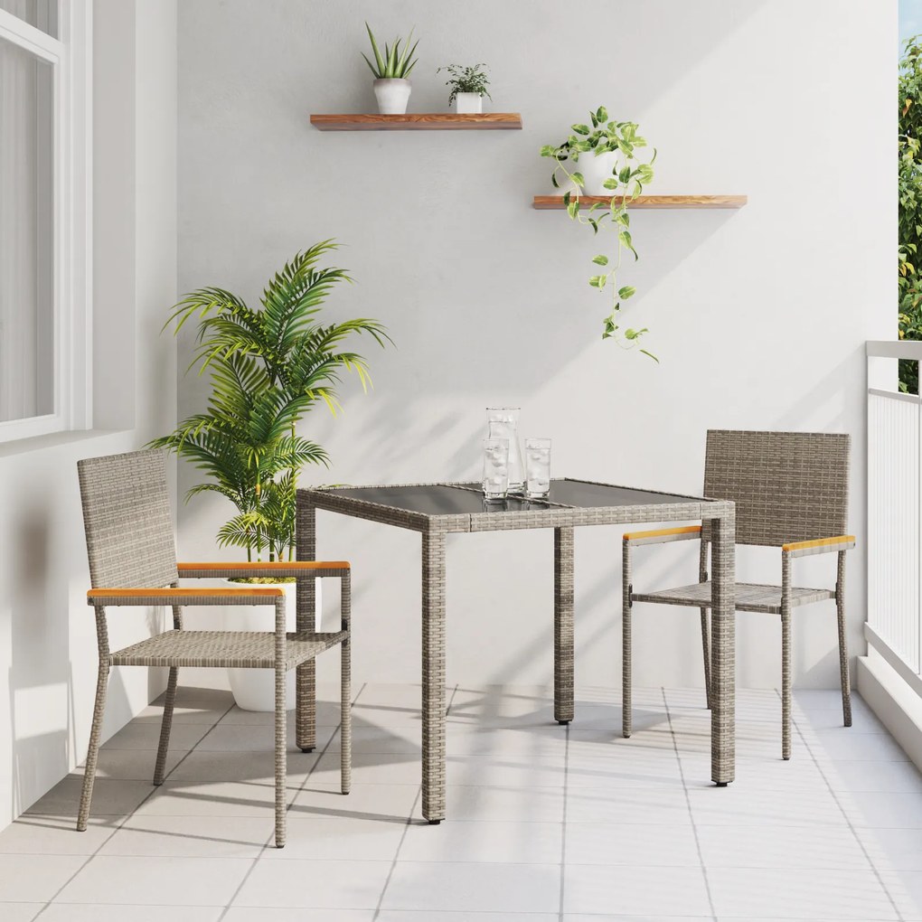 Conjunto de Jantar de Jardim vidaXL 3 Peças Cinza Polyrattan