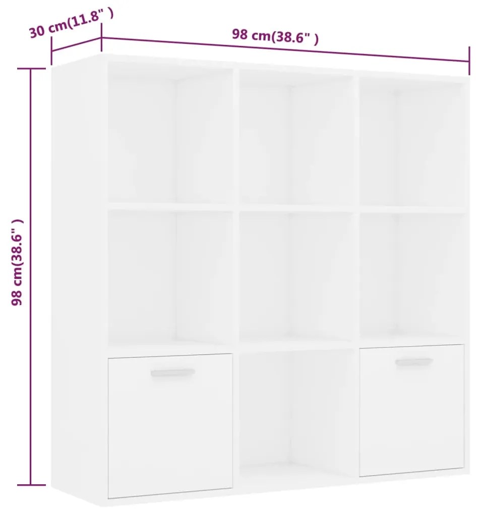 Estante Anaís - Com 7 Compartimentos e 2 Portas - Cor Branco - 98x30x9