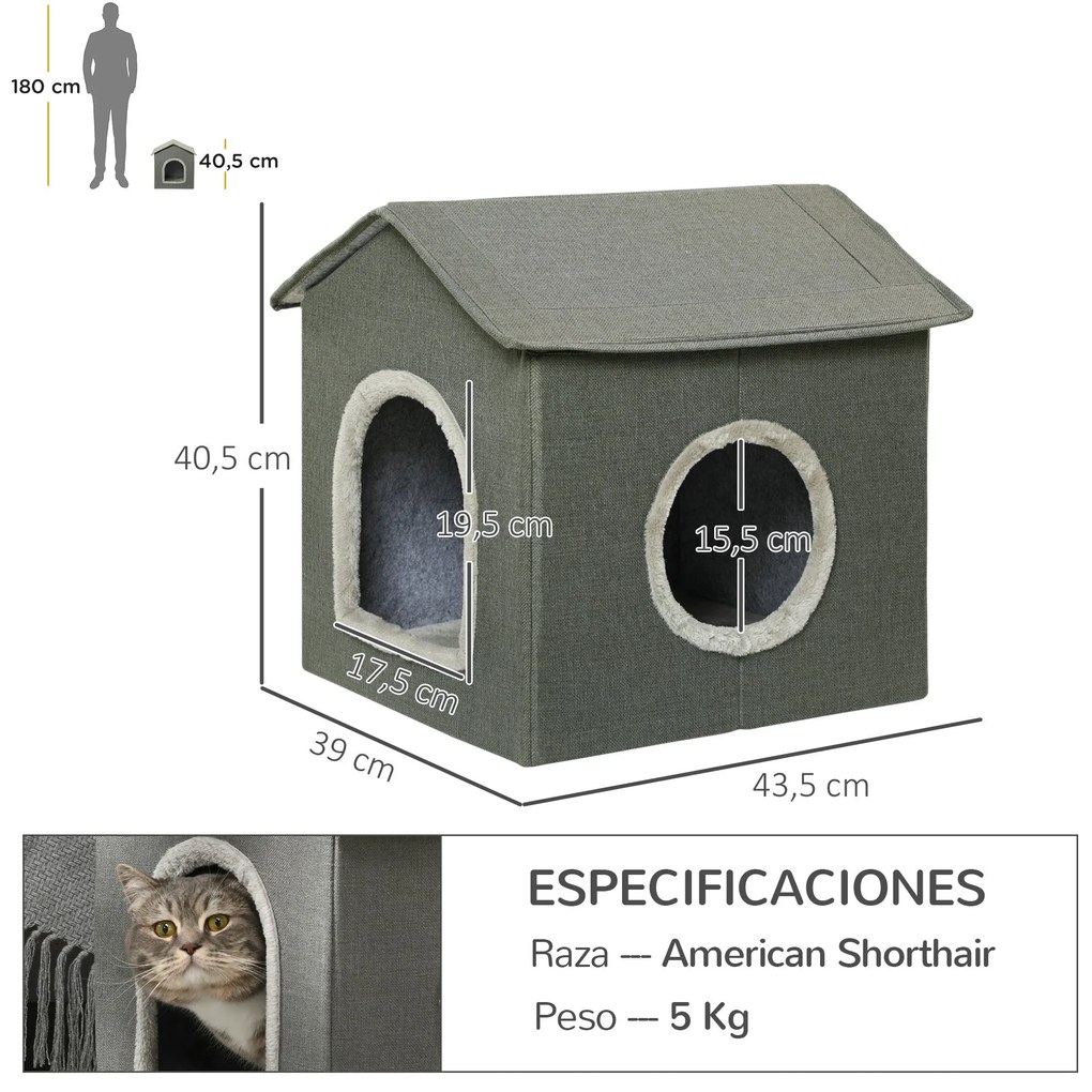 PawHut Casa para Gatos Cama para Gatos Caverna para Gatos com 2 portas