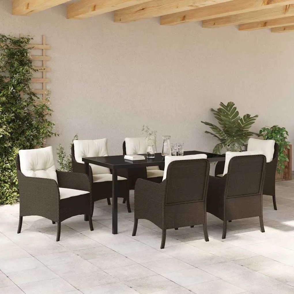 Conjunto de Jantar de Jardim com Almofadas Marrom Vime Poliéster