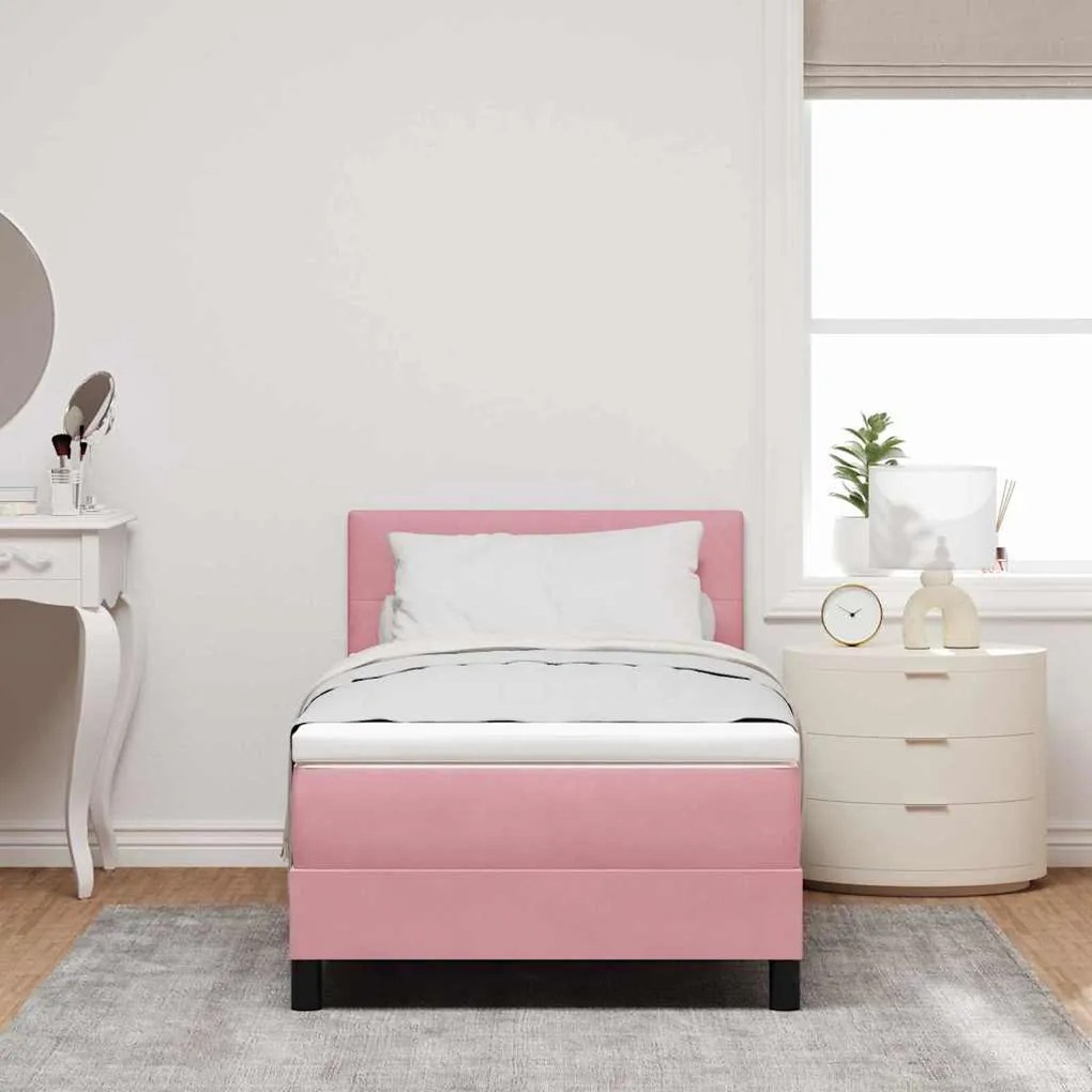 Cama Box Spring com Colchão e LED Rosa 80x200 cm Veludo
