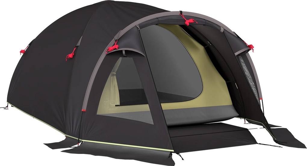 Outsunny Tenda Túnel para 2 Pessoas com Janelas Laterais e Gancho, em Poliéster 190T e PE, 3.3x1.9x1.2 m, Preto | Aosom Portugal