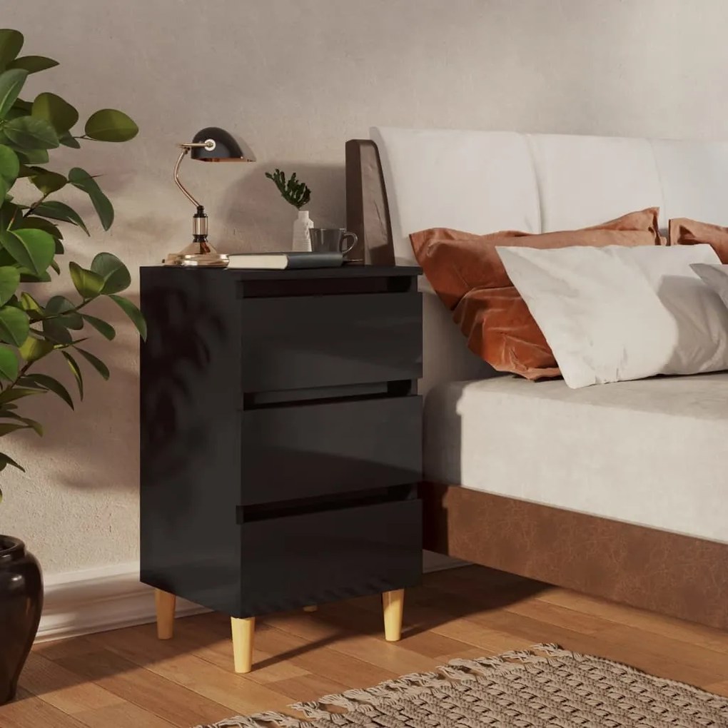 vidaXL Mesa cabeceira c/ pernas madeira 40x35x69 cm preto brilhante