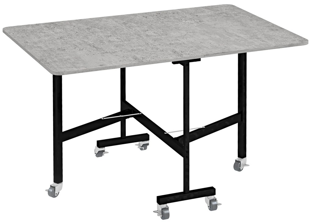 HOMCOM Mesa Dobrável de Ribalta para 4-6 Pessoas com 6 Rodas em Madeira e Aço 120x80x73 cm Cinza | Aosom Portugal