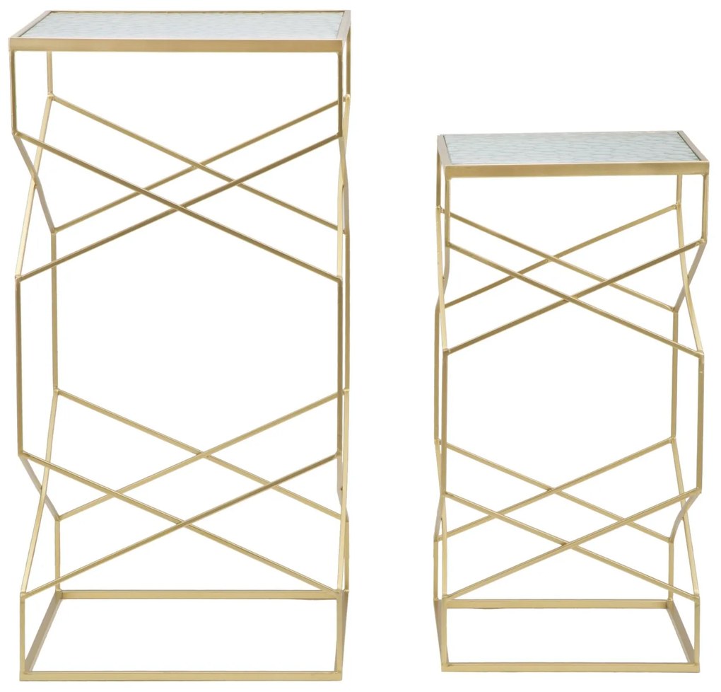 CONJUNTO 2 MESAS DE APOIO 50X50X100-40X40X80 CM DOURADO