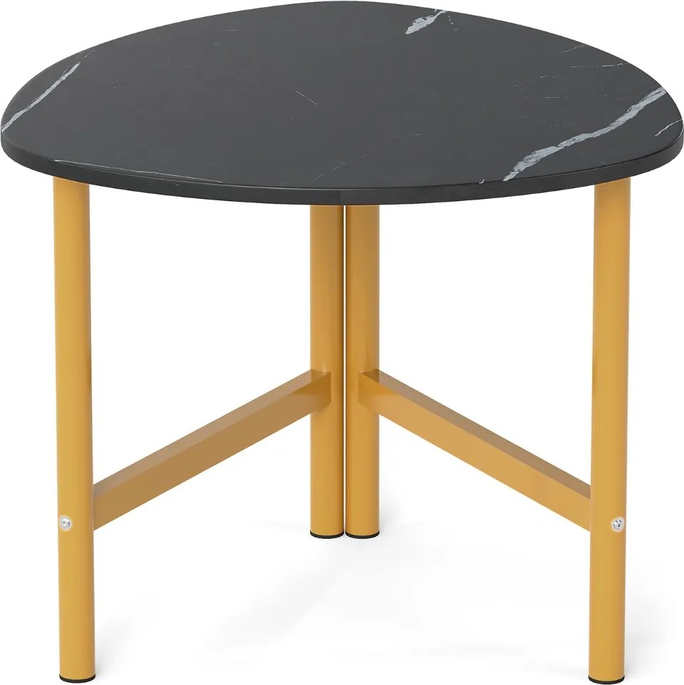 Mesa de apoio triangular com pés de metal e tampo oval em madeira 60 x 59 x 50 cm Preto