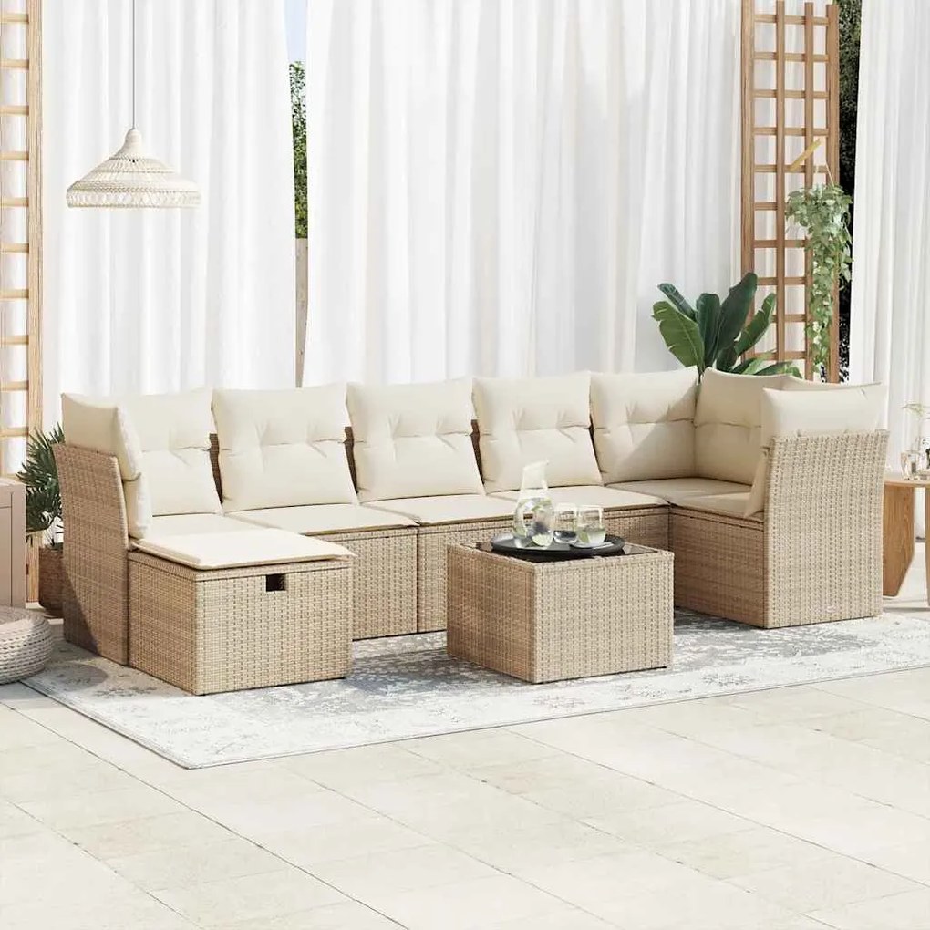vidaXL 8 pcs conjunto de sofás p/ jardim com almofadões vime PE bege