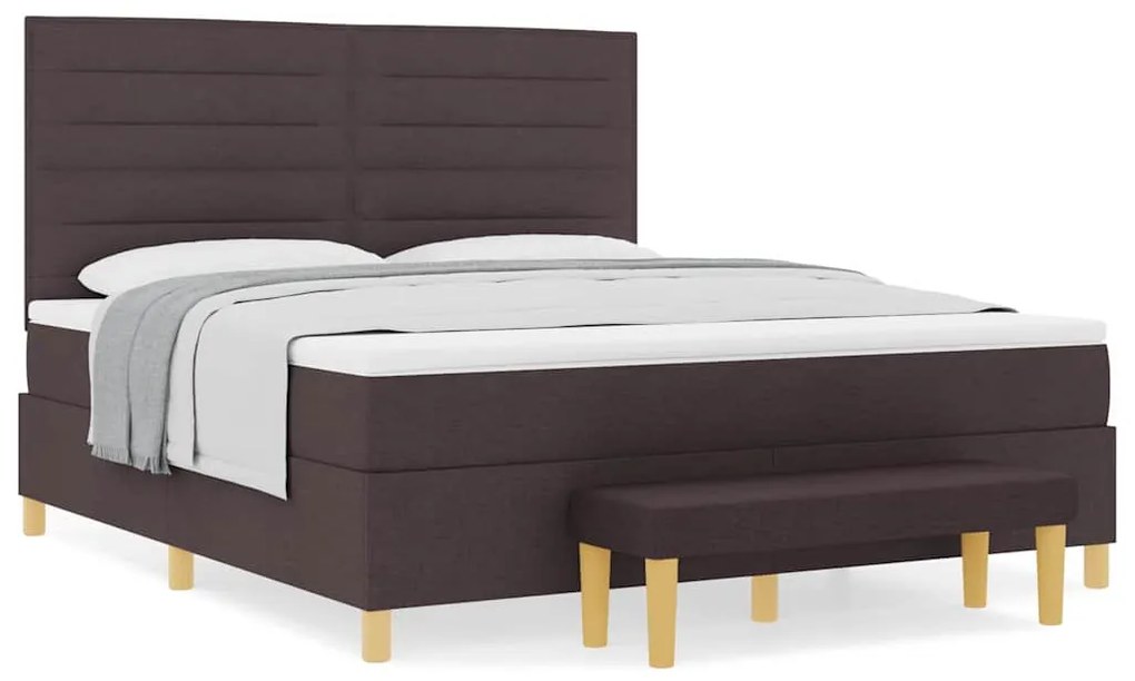 Cama Box com Colchão e Banco vidaXL Marrom Escuro 180x200 cm Tecido