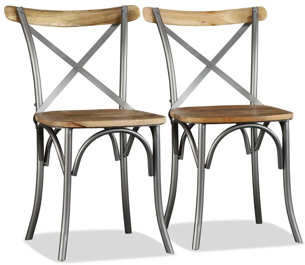 Cadeiras de jantar 4 pcs madeira mangueira maciça + encosto aço