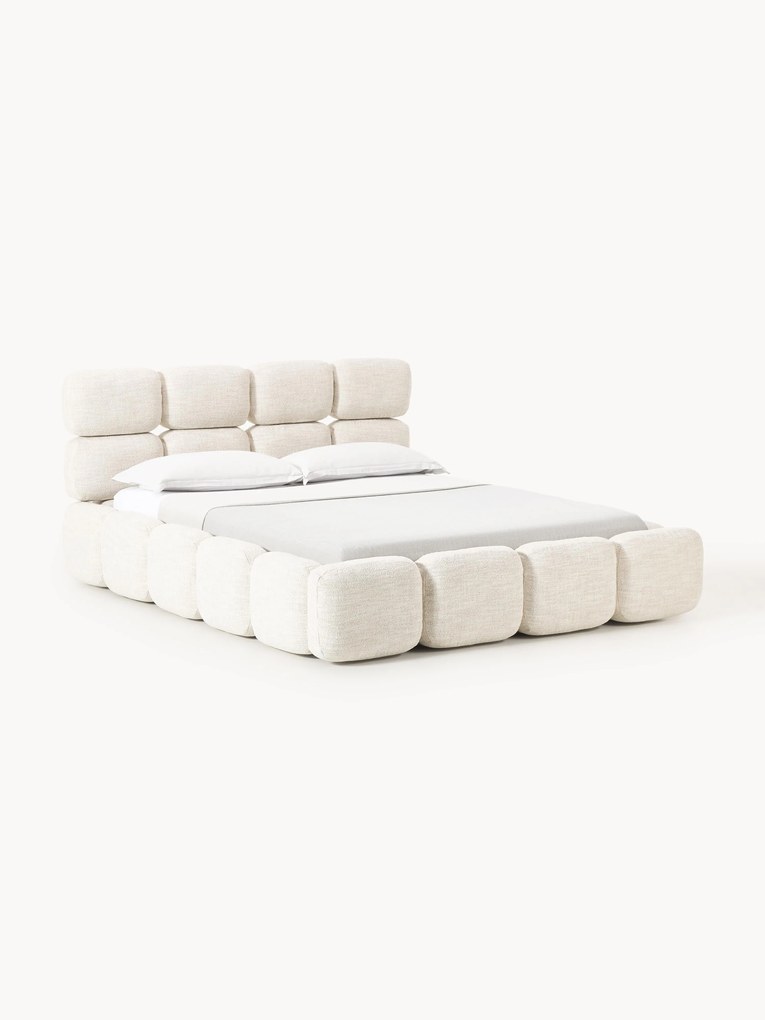 Cama estofada em bouclé com arrumação Tayla