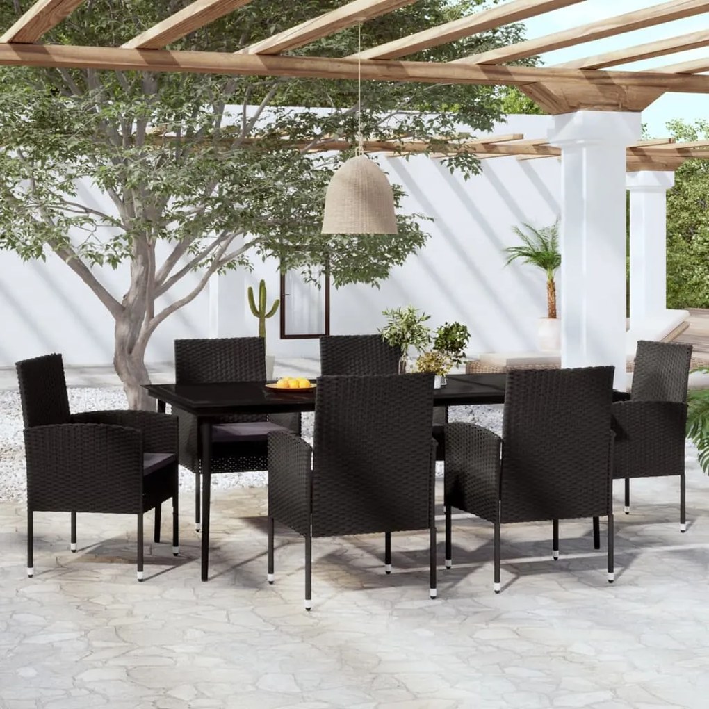 vidaXL 7 pcs conjunto de jantar para jardim preto