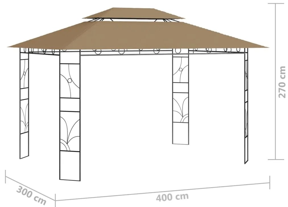 Gazebo 4x3x2,7 m 160 g/m² cinzento-acastanhado
