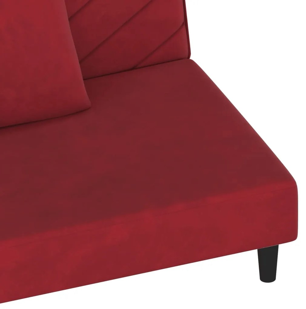 Sofá-cama 2 lugares com duas almofadas veludo vermelho tinto