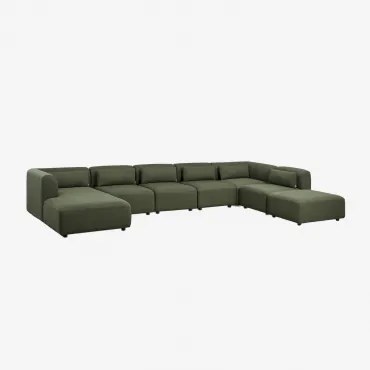 Sofá Modular Chaise Longue Esquerdo De 6 Peças Com Puff Fogler Tecido Pele De Borrego Verde Sálvia - Sklum