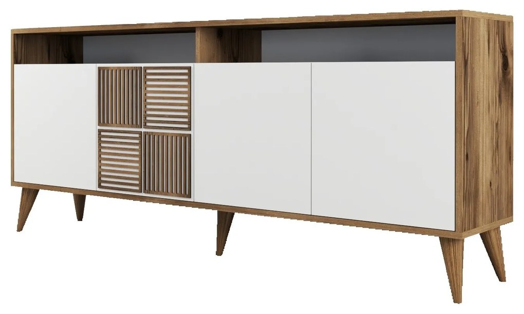 Conjunto de Mobiliário de Sala de Estar Milan500 – Nogueira e Branco –
