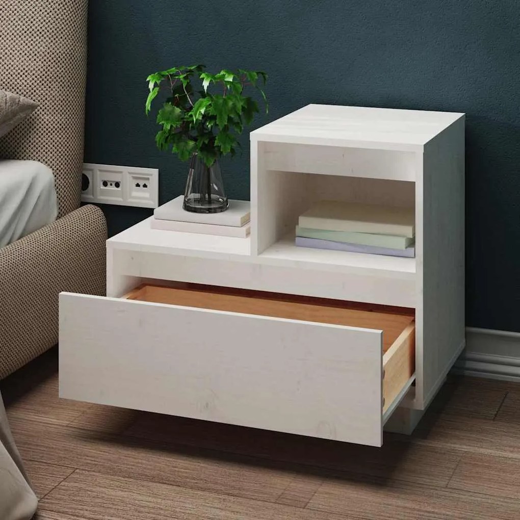 Mesa de cabeceira 60x34x51 cm madeira de pinho maciça branco