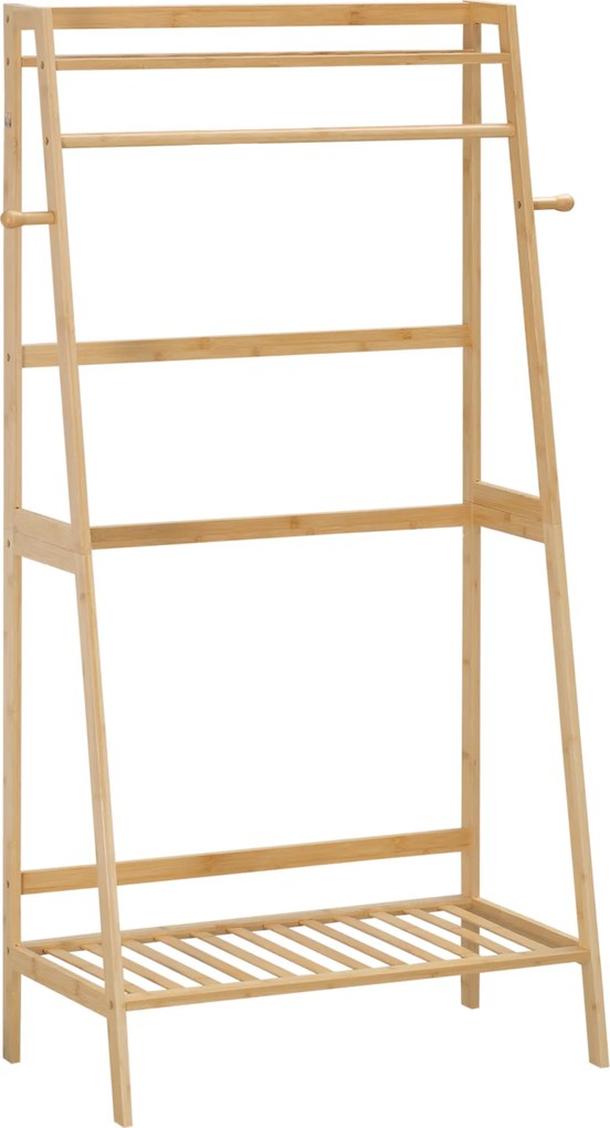 Guarda roupa com 2 prateleiras, 2 ganchos e 1 barra de suspensão em bambu - 82 x 36,8 x 140 cm