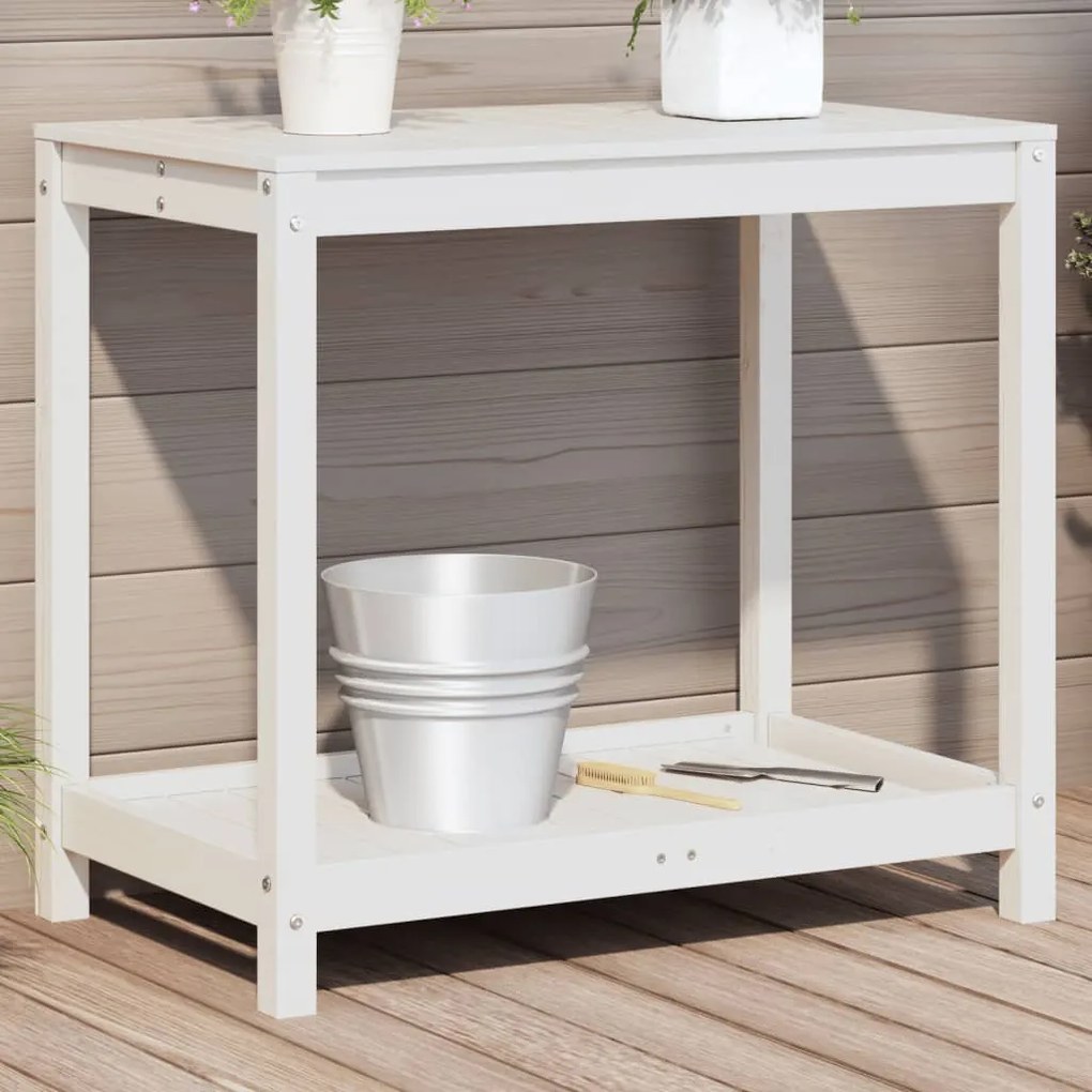 vidaXL Mesa jardinagem c/ prateleira 82,5x50x75 cm pinho maciço branco