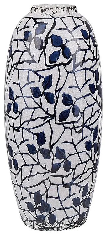 Vaso de cerâmica grés branca e azul marinho 25 cm MUTILENE Beliani