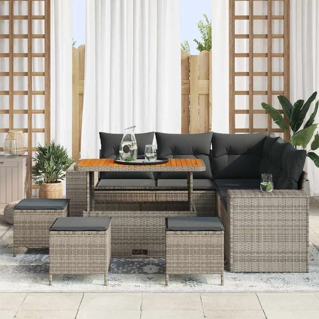 vidaXL Conjunto de Sofá de Jardim 9 pcs Cinzeto vime PE