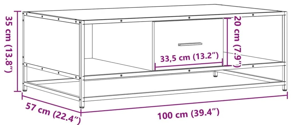 Mesa de centro 100x57x35 cm derivados de madeira/metal preto