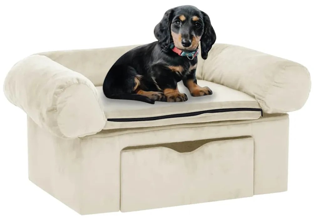 vidaXL Sofá para cães com gaveta 75x50x38 cm pelúcia cor creme