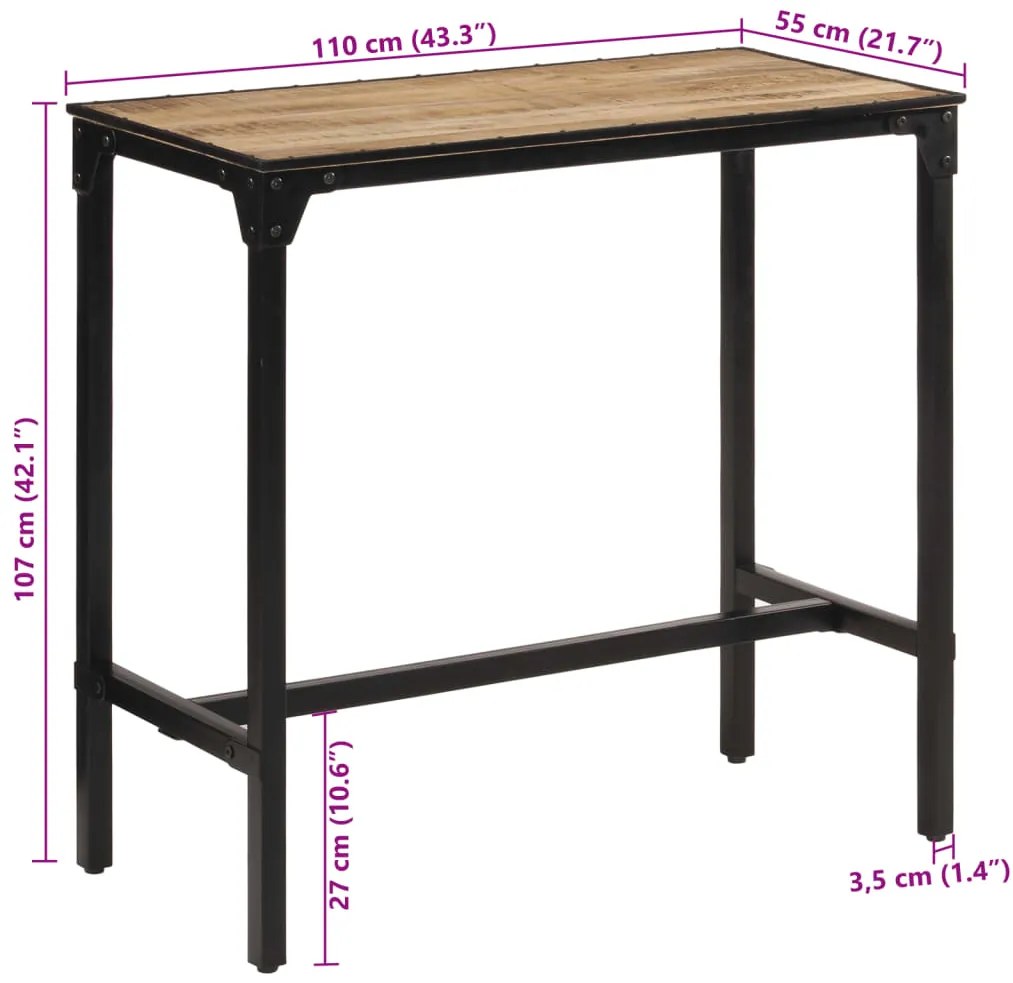 Mesa de bar 110x55x107 cm madeira de mangueira áspera maciça