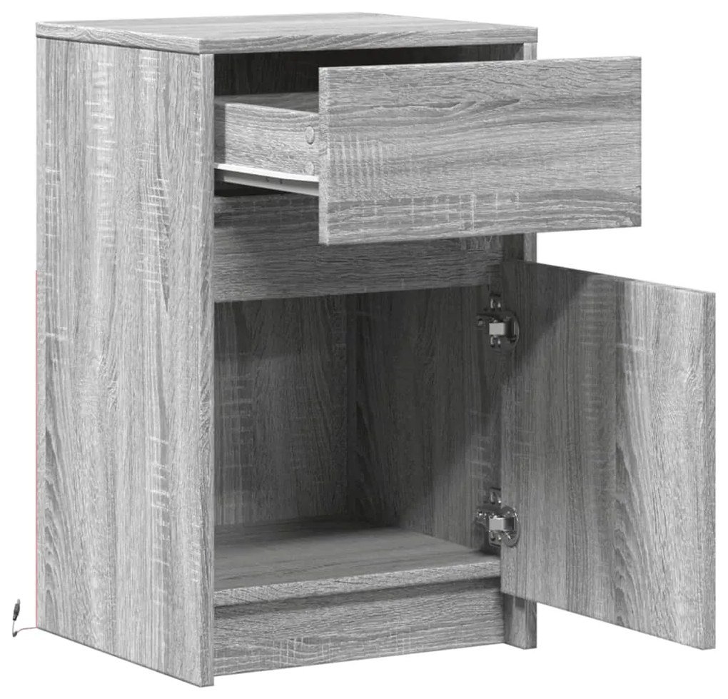 Mesas cabeceira c/ LEDs 2 pcs derivados madeira cinza sonoma