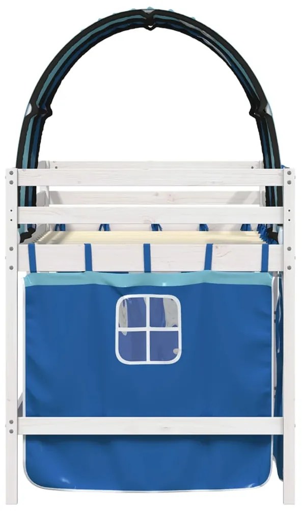 Cama alta para criança com túnel 90x190 cm pinho maciço azul