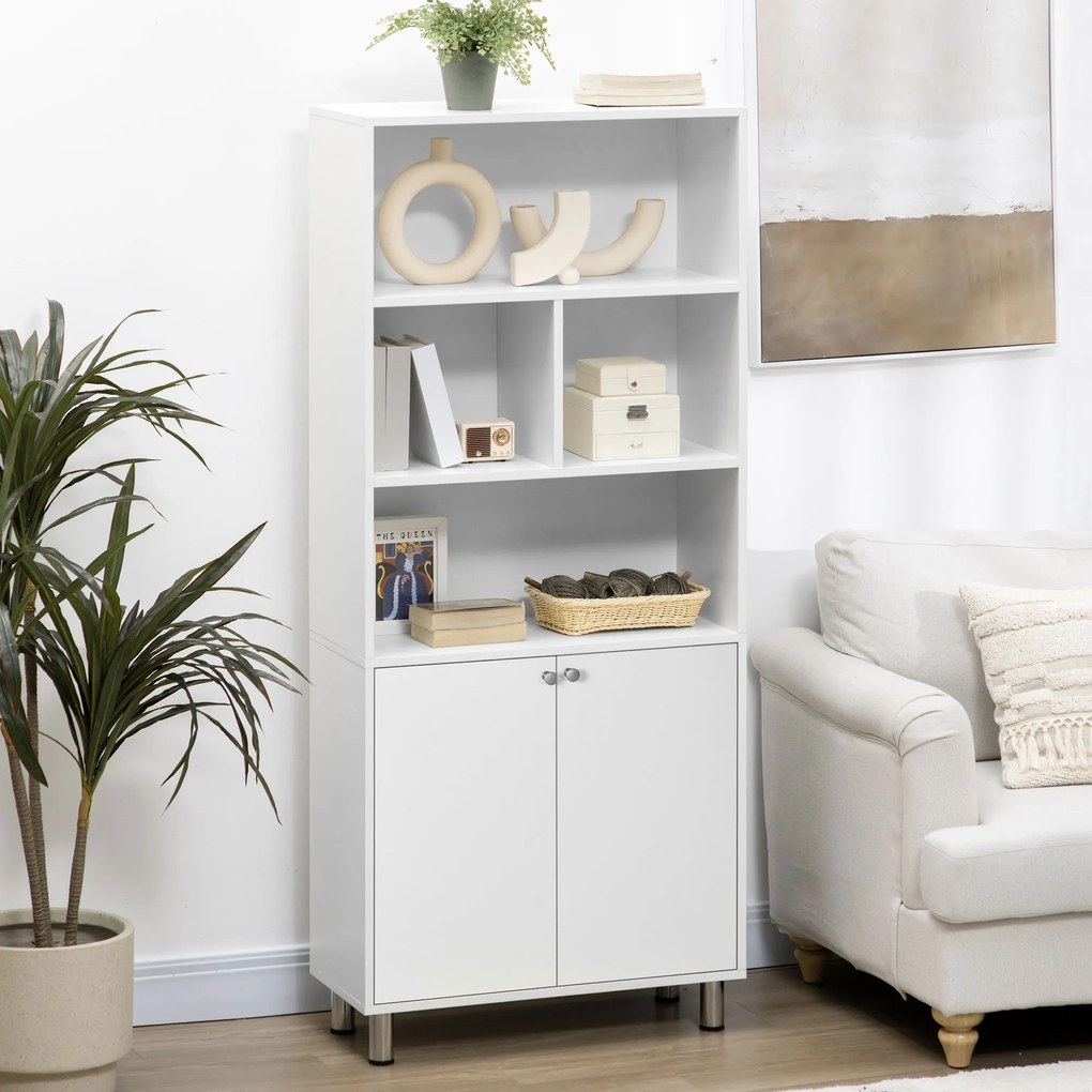 Estante Armário para Livros com 2 Portas e Armazenamentos Abertos para Sala de Estar Estúdio Escritório 70x29,5x167cm Branco